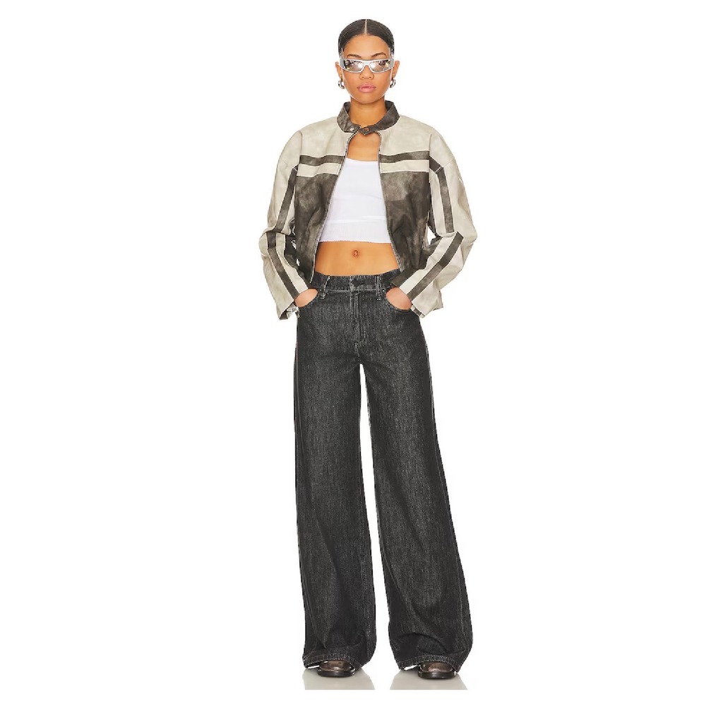 Superdown Womens Moto Jacket Grey Cream Distressed Faux Leather Racer Size M - Picture 4 of 14